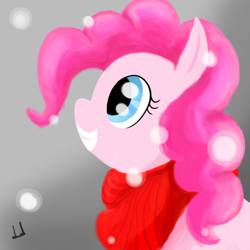 Size: 1000x1000 | Tagged: safe, artist:dogduck, pinkie pie, earth pony, pony, clothes, happy, scarf, smiling, snow, snowfall, solo