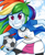 Size: 802x973 | Tagged: safe, artist:bansheekisara, artist:lunchie, derpibooru import, rainbow dash, equestria girls, rainbow rocks, clothes, colored, compression shorts, football, shine like rainbows, skirt, smiling, solo