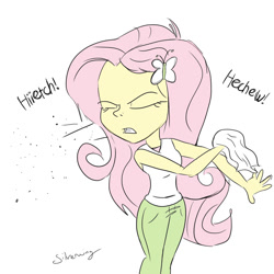 Size: 1500x1500 | Tagged: safe, artist:silverwing, artist:sudosnz, edit, fluttershy, equestria girls, allergies, clothes, handkerchief, hippie, jeans, sneezing, tissue