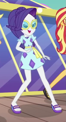 Size: 391x725 | Tagged: safe, screencap, rarity, sunset shimmer, better together, equestria girls, i'm on a yacht, clothes, cropped, dress, feet, female, glasses, legs, offscreen character, open-toed shoes, sandals, skirt, sunglasses