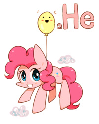 Size: 800x1000 | Tagged: safe, artist:joycall6, part of a set, pinkie pie, earth pony, pony, series:joycall6's periodic table, balloon, blushing, chemistry, cute, floating, helium, looking at you, open mouth, periodic table, smiling, solo, then watch her balloons lift her up to the sky