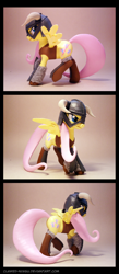 Size: 1700x3900 | Tagged: safe, artist:clawed-nyasu, fluttershy, pegasus, pony, 3d print, armor, dovahshy, helmet, looking back, photo, raised hoof, scar, skyrim, solo, spread wings, the elder scrolls