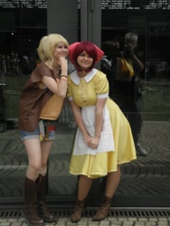 Size: 720x960 | Tagged: safe, artist:littlekaeru, apple bloom, applejack, human, cosplay, irl, irl human, photo