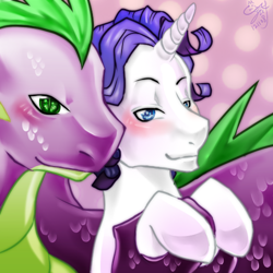 Size: 500x500 | Tagged: safe, artist:ayuuu0908, barb, elusive, rarity, spike, dragon, pony, unicorn, rule 63, shipping, sparity