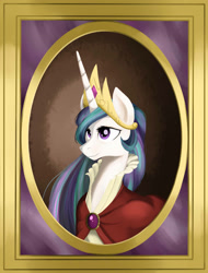 Size: 2200x2900 | Tagged: safe, artist:poecillia-gracilis19, princess celestia, alicorn, pony, bust, cape, clothes, painting, portrait, solo