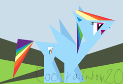 Size: 949x645 | Tagged: safe, artist:coolrainbow20, derpibooru exclusive, derpibooru import, rainbow dash, pegasus, pony, female, grass, mare, sky, solo