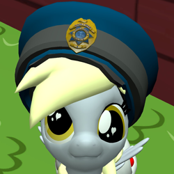 Size: 1080x1080 | Tagged: safe, artist:lixerubeon, derpy hooves, pony, 3d, gmod, heart eyes, police hat, solo, wall eyed, wingding eyes