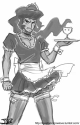 Size: 614x960 | Tagged: safe, artist:johnjoseco, derpibooru import, king sombra, human, clothes, crossdressing, cuffs (clothes), grayscale, humanized, maid, monochrome, solo