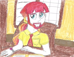 Size: 3264x2544 | Tagged: safe, artist:brookellyn, prince solaris, princess celestia, principal celestia, principal solaris, equestria girls, celestia's office, crayon drawing, equestria guys, male, pencil drawing, rule 63, solo, traditional art