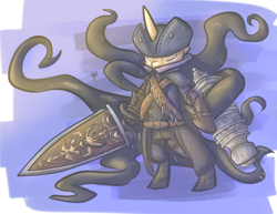 Size: 1280x989 | Tagged: safe, artist:leadhooves, derpibooru import, pony, bipedal, bloodborne, cannon, ponified, solo, sword, tentacles, weapon