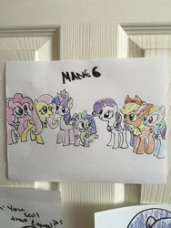 Size: 1536x2048 | Tagged: artist needed, safe, derpibooru import, applejack, fluttershy, pinkie pie, rainbow dash, rarity, spike, twilight sparkle, twilight sparkle (alicorn), alicorn, dragon, earth pony, pegasus, pony, unicorn, female, mane seven, mane six, mare, photo, traditional art