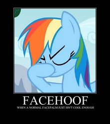 Size: 452x512 | Tagged: safe, derpibooru import, edit, edited screencap, screencap, rainbow dash, pegasus, pony, sonic rainboom (episode), cropped, exploitable meme, facehoof, meme, motivational poster, old meme, op is a slowpoke, rainbow dash is not amused, solo, text, unamused