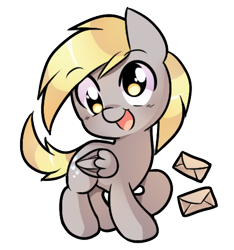 Size: 786x841 | Tagged: safe, artist:pekou, derpy hooves, pegasus, pony, chibi, cute, derpabetes, envelope, female, letter, mare, open mouth, simple background, solo, transparent background