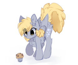 Size: 1149x960 | Tagged: safe, artist:little-sketches, derpy hooves, pegasus, pony, chest fluff, cute, derpabetes, eye clipping through hair, female, food, mare, muffin, simple background, solo, white background