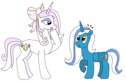 Size: 3300x2160 | Tagged: safe, artist:supahdonarudo, derpibooru import, fleur-de-lis, oc, oc:fleurbelle, alicorn, pony, unicorn, alicorn oc, bow, hoof over mouth, raised hoof, simple background, transparent background