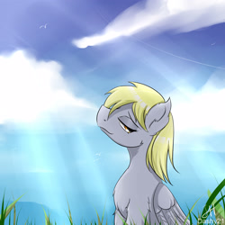 Size: 3000x3000 | Tagged: safe, artist:dashy21, derpy hooves, pegasus, pony, cloud, female, mare, sky, smiling, solo