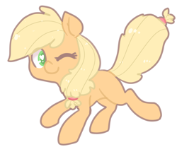 Size: 1280x1065 | Tagged: safe, artist:pegacornss, applejack, earth pony, pony, blank flank, simple background, solo, wingding eyes, wink