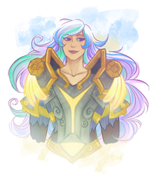 Size: 2480x2853 | Tagged: safe, artist:mscootaloo, princess celestia, human, armor, crossover, fantasy class, female, humanized, knight, paladin, solo, warcraft, warrior, woman, world of warcraft