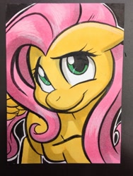 Size: 1024x1365 | Tagged: safe, artist:joshuadraws, fluttershy, pegasus, pony, floppy ears, smiling, solo, traditional art