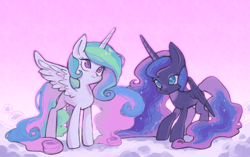 Size: 2300x1447 | Tagged: safe, artist:ikirunosindo, princess celestia, princess luna, alicorn, pony, cute, cutelestia, lunabetes, royal sisters, sisters