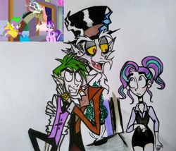 Size: 3374x2883 | Tagged: safe, artist:citi, screencap, discord, spike, starlight glimmer, human, a matter of principals, humanized, scene interpretation, screencap reference, traditional art