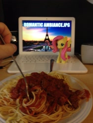 Size: 2448x3264 | Tagged: safe, fluttershy, forever alone, funko, irl, meme, photo, spaghetti, toy, valentine's day, waifu dinner