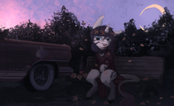 Size: 1947x1186 | Tagged: safe, artist:celestiawept, rarity, pony, unicorn, bench, car, clothes, flower, flower in hair, lidded eyes, looking at you, sitting, solo, tongue out