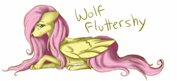 Size: 4119x1884 | Tagged: safe, artist:dari-draws, fluttershy, pegasus, pony, wolf, flutterwolf, species swap, wolfified