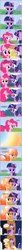 Size: 1448x16134 | Tagged: safe, artist:zacatron94, applejack, pinkie pie, twilight sparkle, twilight sparkle (alicorn), alicorn, earth pony, pony, aurora nightfall, boop, cardboard cutout, cardboard twilight, derp, eye contact, eyes closed, female, flaming comet, frown, looking at you, mare, nose wrinkle, noseboop, open mouth, raised eyebrow, read a book, smiling, smirk, throne, unamused, wide eyes