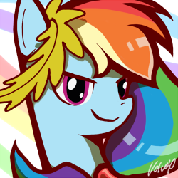 Size: 250x250 | Tagged: safe, artist:volvolvox, derpibooru import, rainbow dash, pegasus, pony, abstract background, alternate hairstyle, bust, icon, laurel, laurel wreath, portrait, signature, solo