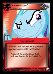 Size: 358x500 | Tagged: safe, derpibooru import, rainbow dash, pegasus, pony, card, ccg, enterplay, equestrian odysseys, grin, rainbow grinch, solo, wavy mouth