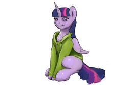 Size: 768x512 | Tagged: artist needed, safe, derpibooru import, twilight sparkle, twilight sparkle (alicorn), alicorn, pony, chest fluff, clothes, female, hoodie, mare, solo