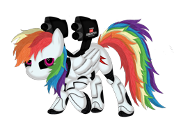 Size: 3882x2737 | Tagged: source needed, useless source url, safe, artist:law44444, derpibooru import, rainbow dash, pegasus, pony, robot, crossover, fluffy, gun, my little pony, my little portal, portal (valve), simple background, solo, transparent background, vector