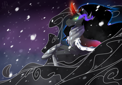 Size: 5000x3500 | Tagged: safe, artist:pon-ee, derpibooru import, king sombra, pony, umbrum, unicorn, shadows, snow, snowfall, solo