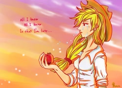 Size: 750x545 | Tagged: safe, artist:kicharanseara, applejack, human, crying, humanized, pixiv, solo