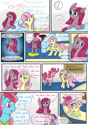 Size: 2480x3508 | Tagged: safe, artist:drhikari, cup cake, fluttershy, pinkie pie, earth pony, pegasus, pony, comic:dealing with depression, clock, comic, pinkamena diane pie