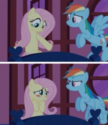 Size: 525x609 | Tagged: safe, derpibooru import, screencap, fluttershy, rainbow dash, pegasus, pony, the super speedy cider squeezy 6000, assisted exposure, fluttershy sleeps naked