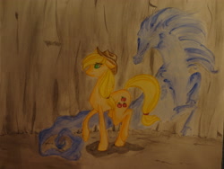 Size: 4608x3456 | Tagged: safe, artist:eeveegirl, applejack, earth pony, pony, windigo, female, mare, traditional art