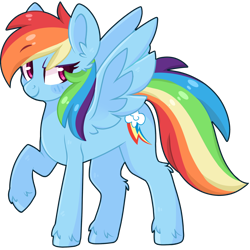 Size: 2048x2048 | Tagged: safe, artist:cinnamontee, derpibooru import, rainbow dash, pegasus, pony, female, looking at you, mare, raised hoof, simple background, smiling, solo, transparent background, unshorn fetlocks