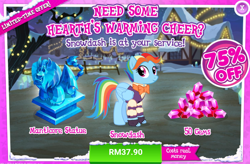 Size: 1034x678 | Tagged: safe, derpibooru import, rainbow dash, manticore, pegasus, pony, 2019, advertisement, bowtie, costs real money, craft, female, gameloft, gem, happy new year, holiday, mare, official, sale, sculpture, snowdash, statue