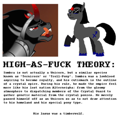 Size: 510x517 | Tagged: safe, derpibooru import, king sombra, pony, unicorn, equius zahhak, headcanon, homestuck, insane fan theory, ponified, ternicorn, vulgar