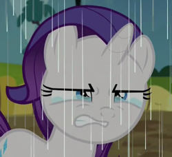 Size: 572x521 | Tagged: safe, screencap, rarity, pony, unicorn, the cart before the ponies, crying, filly, filly rarity, rain