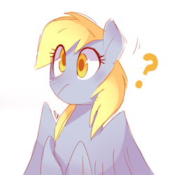 Size: 1777x1777 | Tagged: safe, artist:pinweena30, derpy hooves, pegasus, pony, blushing, colored pupils, confused, cute, female, mare, question mark, shy, simple background, solo, white background