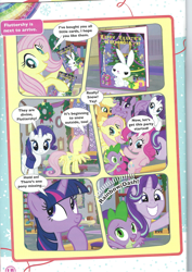 Size: 1654x2338 | Tagged: safe, angel bunny, fluttershy, pinkie pie, rarity, spike, starlight glimmer, twilight sparkle, twilight sparkle (alicorn), alicorn, dragon, earth pony, pegasus, pony, rabbit, unicorn, a wonderful white hearth's warming eve!, animal, comic, magazine scan