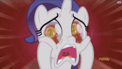 Size: 400x225 | Tagged: safe, screencap, rarity, pony, unicorn, the cart before the ponies, animated, crying, discovery family logo, eye reflection, filly, filly rarity, lip quiver, marshmelodrama, reflection, screaming, solo, uvula