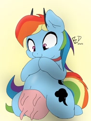 Size: 595x788 | Tagged: safe, artist:epicacrylic, derpibooru import, rainbow dash, oc, oc:raincow dash, cow, pegasus, pony, alternate cutie mark, cute, dashabetes, rainbovine dash, solo, udder