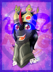 Size: 1152x1548 | Tagged: safe, artist:astrequin, derpibooru import, king sombra, pony, unicorn, burger king, crown, solo
