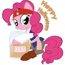 Size: 2400x2400 | Tagged: safe, artist:vanilla-cat, pinkie pie, earth pony, pony, clothes, costume, halloween, happy halloween, jar of dirt, pirates of the caribbean, solo