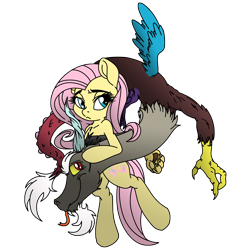 Size: 2500x2500 | Tagged: safe, artist:dfectivedvice, artist:pananovich, discord, fluttershy, pegasus, pony, discoshy, female, male, shipping, simple background, straight, transparent background