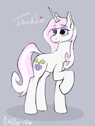 Size: 1493x1967 | Tagged: safe, artist:skydiggitydive, derpibooru import, fleur-de-lis, pony, unicorn, female, lidded eyes, mare, raised leg, smiling, solo